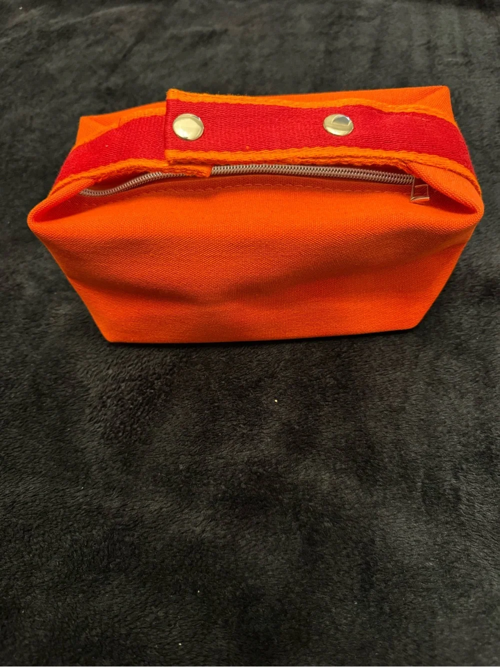 Source Unknown Orange Canvas Cosmetic Pouch with Snap Handle